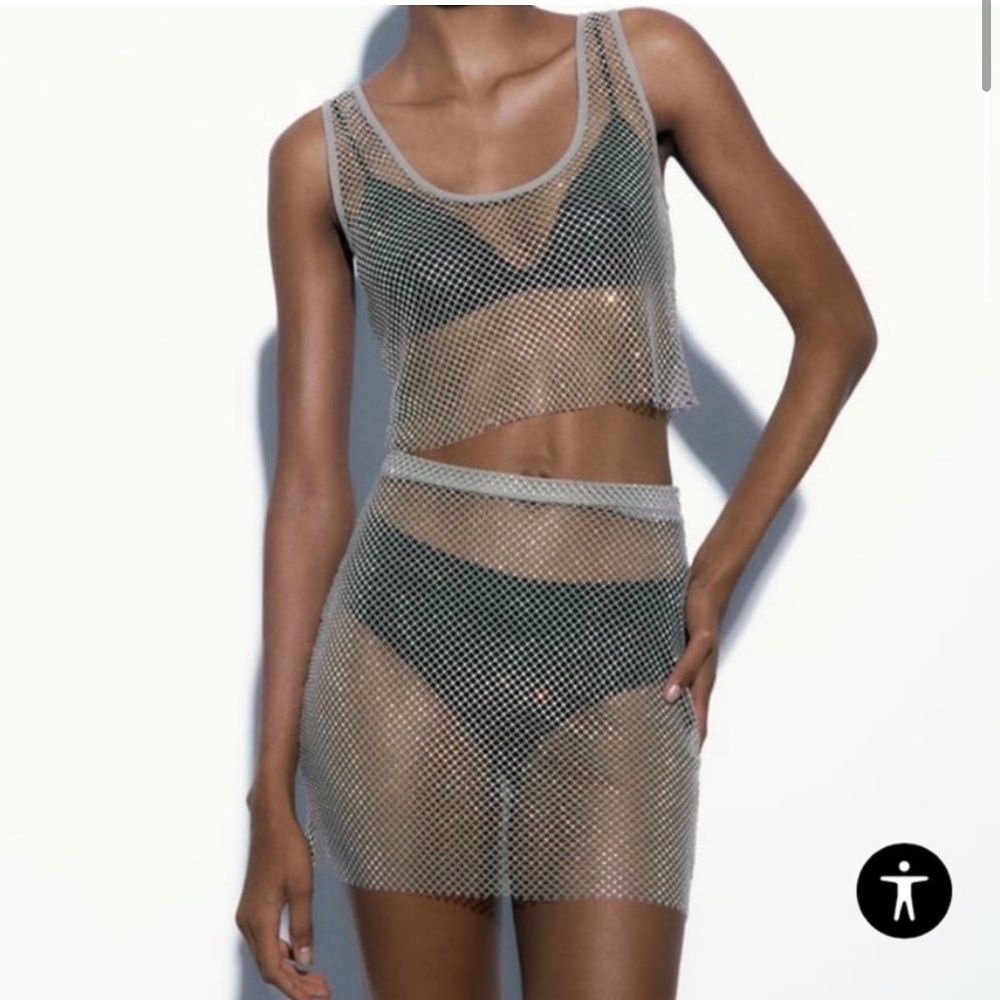 Zara silver mesh mini skirt!
